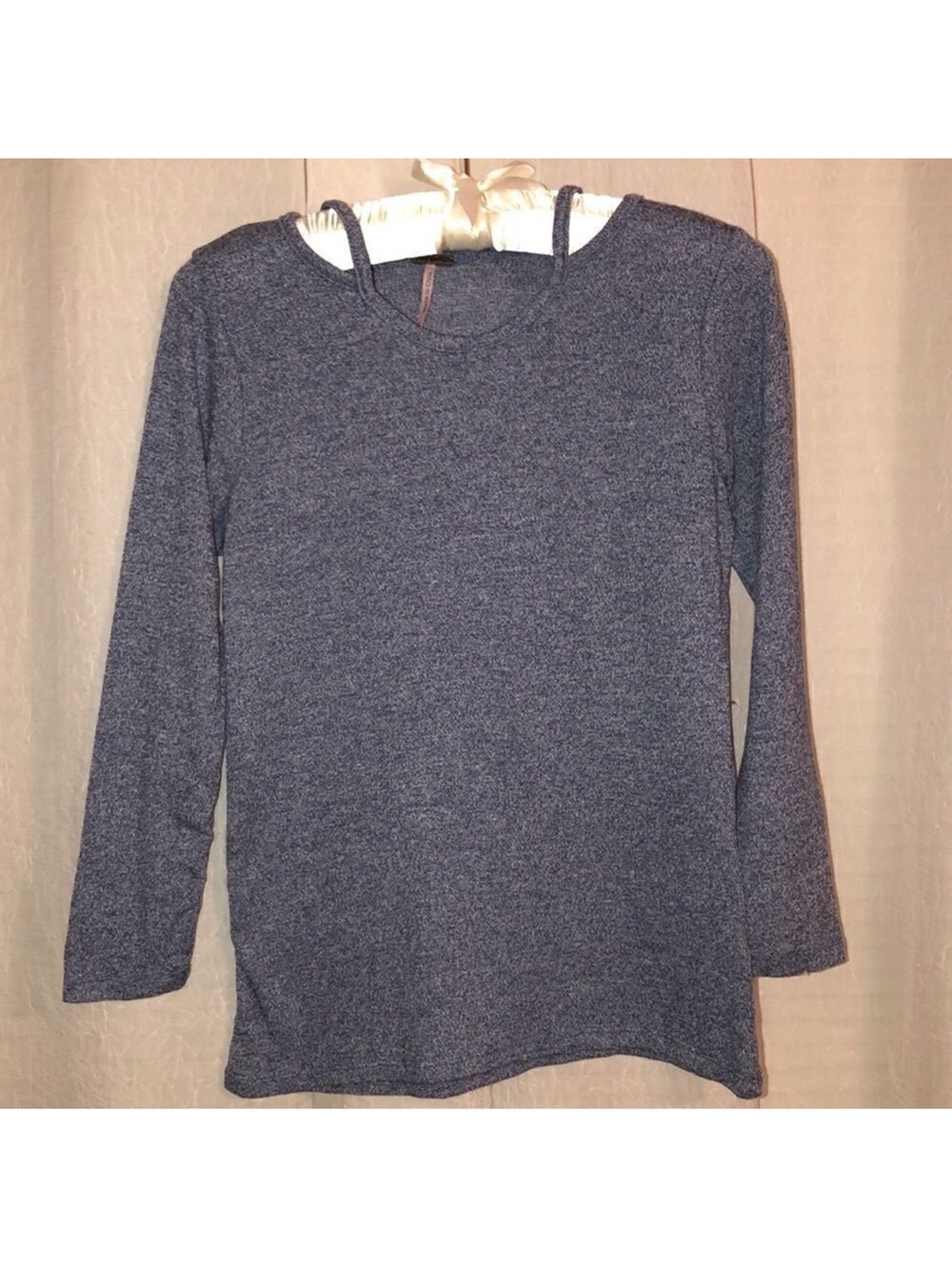 poof girls XL Fine Knit Heather Blue Long Sleeve Sweater